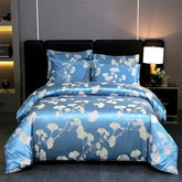 Double Queen Damask Jacquard Satin Duvet Cover - 4Pcs Luxury Silk Bedding Set - Himpall